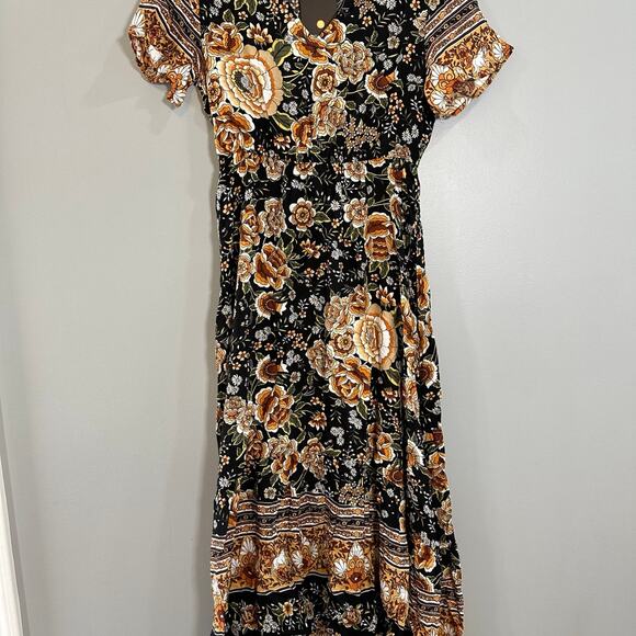 NWT-Women's Boho High Waisted Beach Maxi Dress with Short sleeves-Medium - Picture 3 of 8